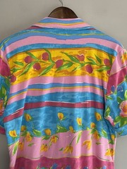 Vtg Peter Popovitch Floral Camp Shirt Retro Collar 80s Abstract Knit Blouse Med