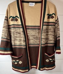Vintage Fully Fashion 70s Sz L Southwestern Cardigan Sweater Aztec 100% Acrylic