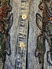 Vintage Long Jeans DRESS, Embroidered, Metallic Threads, Elastic Waist, Sz L-XL