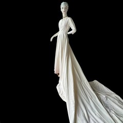 1940s/50s vintage wedding dress in silk faille with cathedral train and buttons