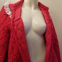 Vintage Red Calico Flannel Long Granny Prairie Quilted Robe Lounge Maxi M/42