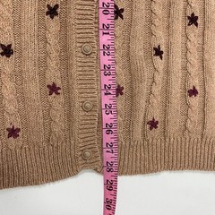 Jantzen VTG Embroidered Fair Isle Boho Cardigan Sweater Women M Tan Cable Knit