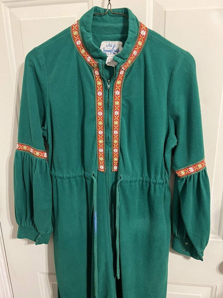 Vintage 60’s/70’s Jr’s By Lounge Craft Step In Robe Button Up Green Drawstring S