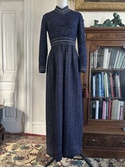 Vintage 60s 70s George Halley Rare Designer Blue & Silver Glitter Maxi Dress