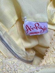 Sz S~Sm M Vtg 60s MOD Mini Dress Lined Yellow Crepe Crochet Lace TrimYoke AnR Jr