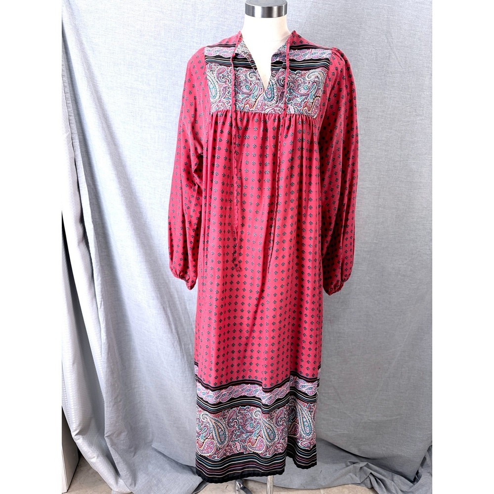Vintage Robbie Bee Boho Paisley Midi Dress Red Festival Prairie AS IS