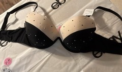 VTG Ambrielle Extreme PushUp UW Solid Black/Tan (Ivory) Rhinestones NWT Sz 38C