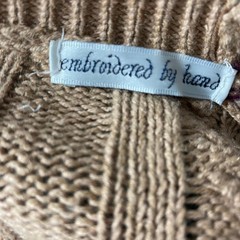 Jantzen VTG Embroidered Fair Isle Boho Cardigan Sweater Women M Tan Cable Knit