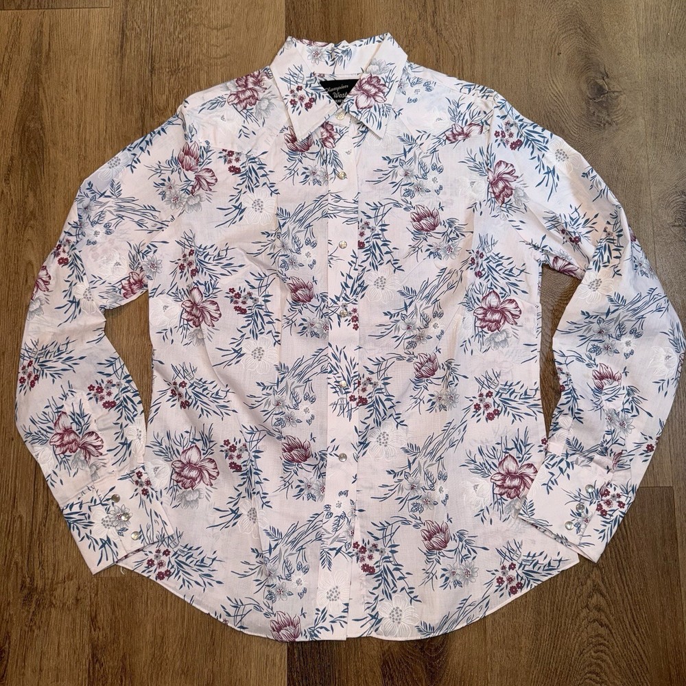 Vintage 70s Pearl Snap Shirt Champion Western Floral Rockabilly NOS Womens 18