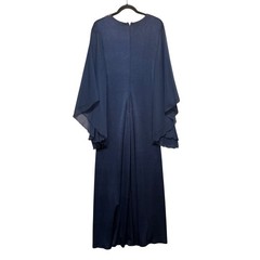 Vintage 70s? Kaftan Maxi Gown V-Neck Angel Sleeve Navy Blue M/L Boho Retro Glam