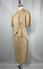 Vintage Dress OGGEE BY RIZKALLAH Designer SIZE 6 SMALL short sleeve tan 70s