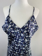Vintage Satin Nightgown Intimates By LCA Blue Floral Spaghetti Strap V Neck Med