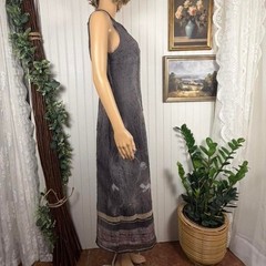 Vintage Helen Blake Crinkle Floral Open Back Midi Dress