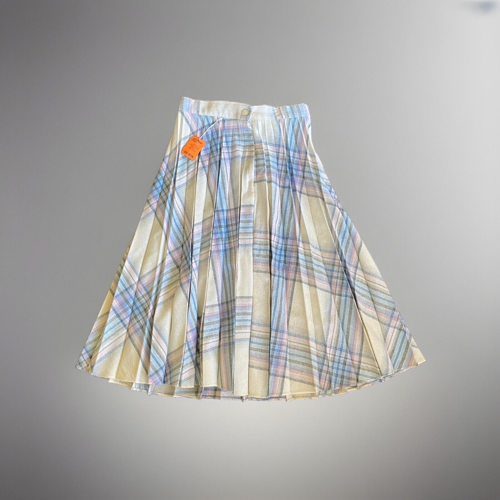 Vintage 1960-70’s NOS Pleated Wool Skirt Pastels PREPPY Schoolgirl Unused M/L