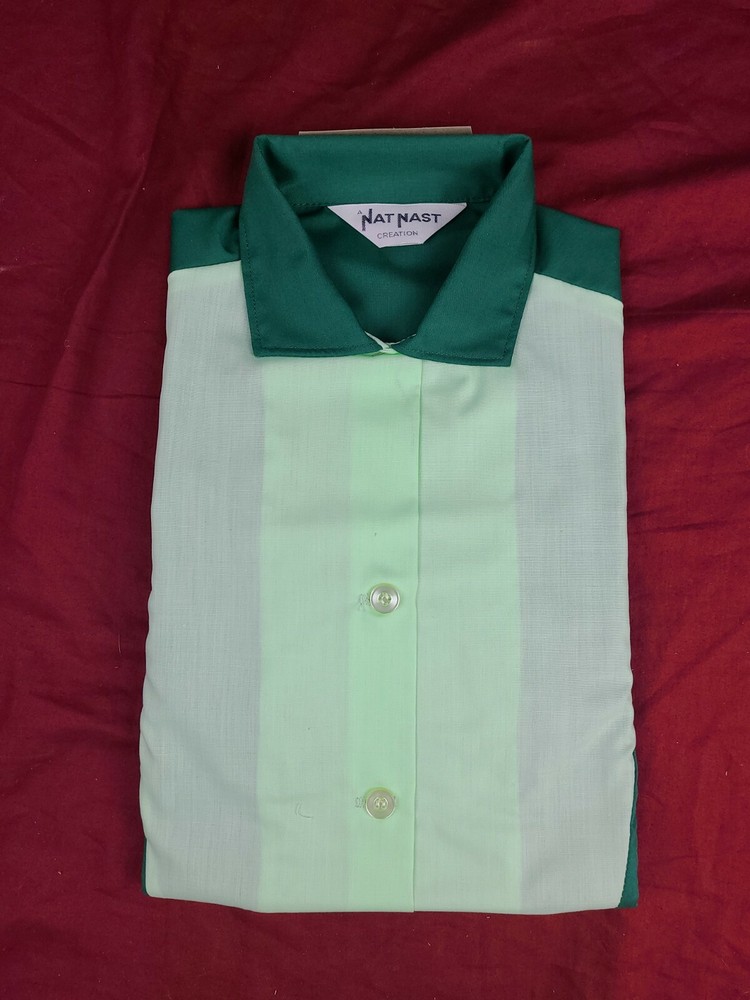 NEW Vintage Women’s Bowling 60s Nat Nast Shirt Made In USA PINE & LIME GREEN