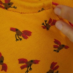 Betsey Johnson Alley Cat 7/8 XS Dress Vintage 70s Bird Print Yellow Puff Sleeve