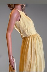 MCM Yellow Chiffon Mod Party Cocktail Dress Fitted Empire Waist/Full Skirt/Bow S
