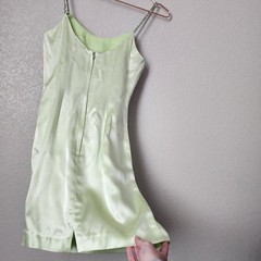 JESSICA MCCLINTOCK 90s Y2K Satin Slip Dress Mint Green Rhinestone McBling 5/6