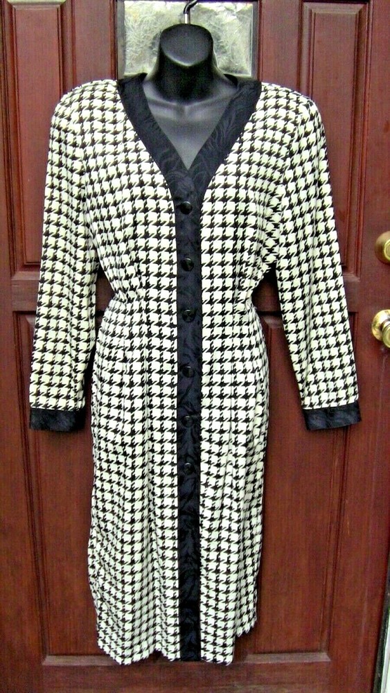 PAPELL BOUTIQUE BUTTON FRONT BLACK/WHITE CHECKERED DRESS SZ 12 POLYESTER