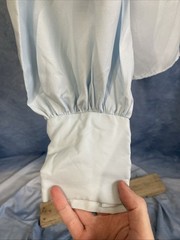 VTG Miss Chris Blue Ruffle Jabot Blouse 70s Secretary Victorian Union Made XS/S