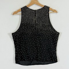 NEW Laurence Kazar Beaded Top Womens Large Black Silk Gatsby Evening Art Deco