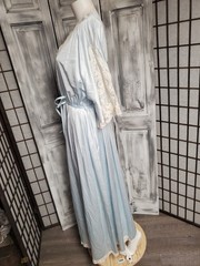 Vtg M-L 70s pale blue embroidered Lace nightgown Bell Sleeve Robe Peignoir *READ