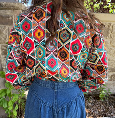Vintage Southwestern Western Shirt Womens S Aztec Geometric Print Snap Front USA