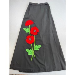 Catherine Carr Vintage Black Maxi Skirt Red Poppy Floral Applique High Waist L