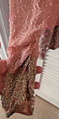 Vintage Bernadette Beaded Blouse Shirt Pink & Silver Long Sleeve Silk 2X