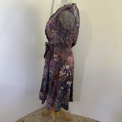 Lady Carol Petites Of New York Floral Dress Small Floral Vintage Blue Purple PS