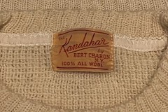 Vintage 1950s The Kandahar by Bert Charon 100% Wool White Black Red Sweater M/L