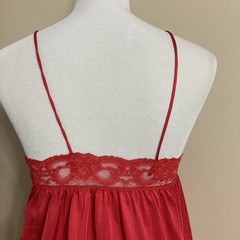 Vintage Red Nightgown Glossy Satin Sz M Long Lacey Spaghetti Straps 100% Nylon