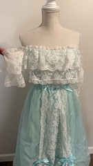 Loralie Southern Belle Lace Off the Shoulder Pale Turquoise Vtg Dress Sz 7/8