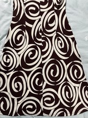 Vintage Brown White 1980’s Mid-Length V-Neck Swirl Abstract Stretch Dress S/M