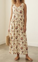 Vintage Lillian Lorow Floral Dress L Rayon Midi Button Front 90s Made in India