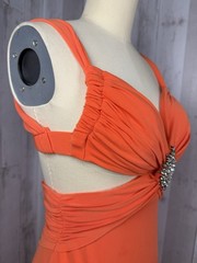 Vintage 1970s Jeweled Disco Cocktail Gown Cache Tangerine Poly Spandex Knit XS