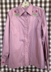 Vintage 70s Western Handmade Embroidered Flowers Pearl Snap Womens Petite Small