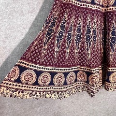 Vintage Sanatex Wrap Skirt Womens OSFM Block Print Cotton Boho Hippie Ethnic
