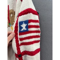 Vintage The Eagle’s Eye Hand Knit Teacher School Cardigan Sweater Cream Red 1993