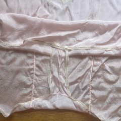 Antique 1920s Pink Silk Cream Floral Lace Flapper Deco Step In Teddy Size M/L