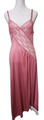 VTG 80s Val Mode Pink Nylon Nightgown Med Lace Maxi Lingerie Romantic Sexy USA