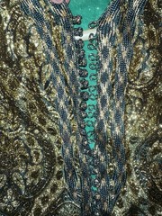 Vintage Hand Made 1950s Gold Green Rich Brocade Gown Large 14 Beautiful