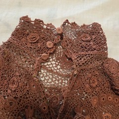 Victorian Crocheted Womens Shirtwaist Sz. Sm. Flowers High Collar Costume Teas