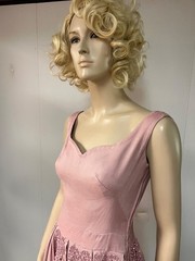 Vintage 1950s Beaded Hips Side Zipper Dusty Rose Faille Cocktail Dress Bust 34
