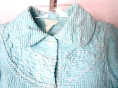 Vintage Chenille Child Girl Bath Robe 1950s Total Length 35″ Chest 34″ Aqua Blue