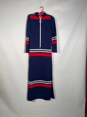1960s/70s Mod Color Block Dress With O Ring Zipper And Hood Size XS/S