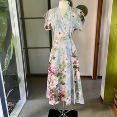 1940s Or 50s Vintage Textron Rayon Bias Cut Wrap Dress 29-32w