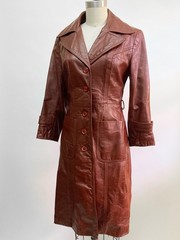 Vintage 70s Oxblood Red Leather Trench Coat Duster Argentina Exaggerated Collar