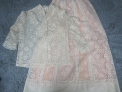 VTG Skirt Blouse Set Large White Lace Floral Embroidery Button Up