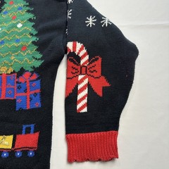 VTG 90s Ugly Christmas Sweater Candy Cane Button Cardigan Size L Santa Xmas Tree